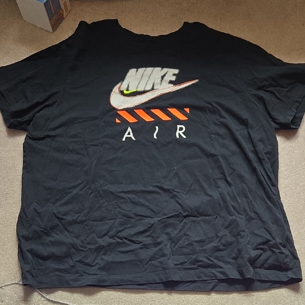 Nike Black Tee with Neon Accents and Orange Stripe Graphic